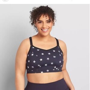 NWT Lane Bryant LIVI Active Sports Bra  18/20 Navy Star Print Strappy Celestial